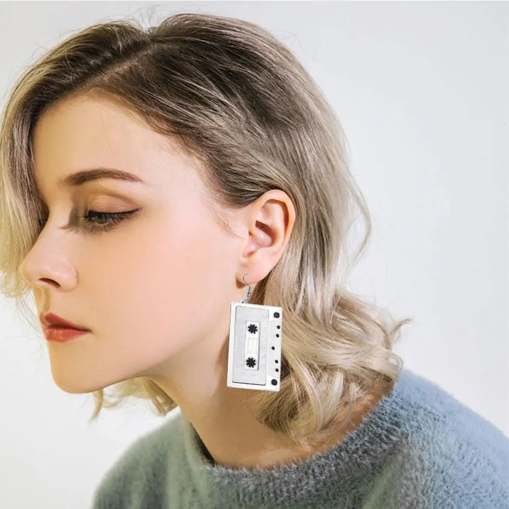 Серьги в виде кассеты стиле 80-х 90-х Веселые серьги приборной панели крутые