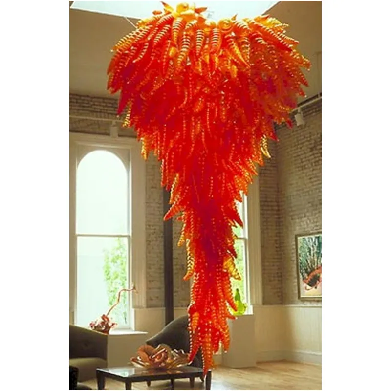 Роскошная большая люстра из выдувного стекла оранжевого цвета | Освещение