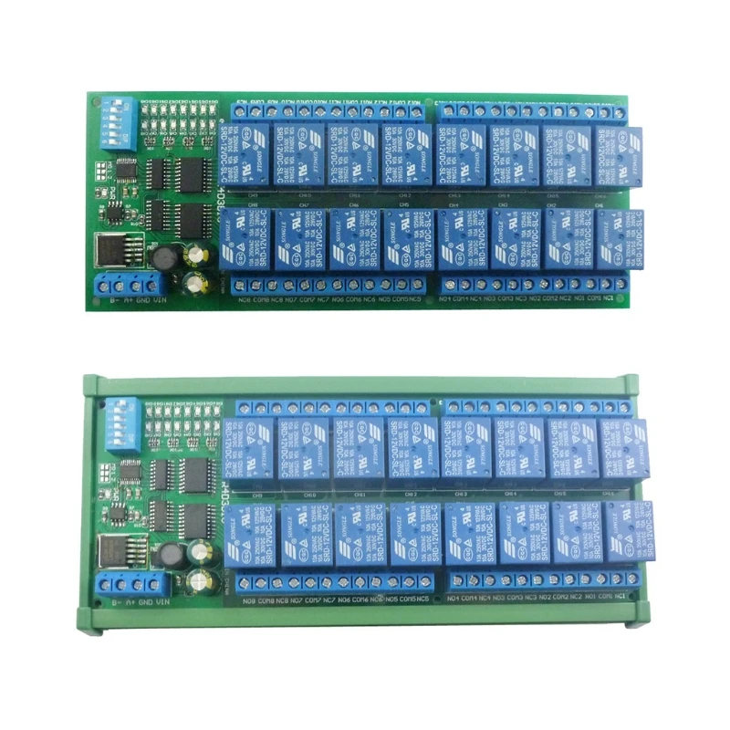 

16-Channel 12V 10A DIN Rail Box PLC Expansion Board RS485 Modbus RTU Relay Module