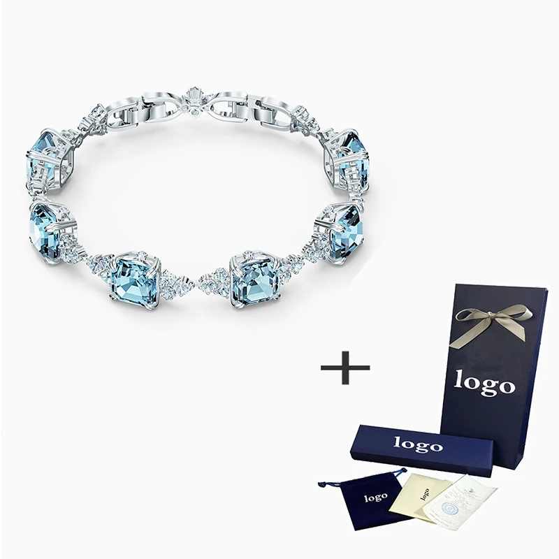 

SWA 2020 New Exquisite Fashion Sparkling Sea Blue Ladies Bracelet Elegant Temperament Generously Send Wife To Mother Gift