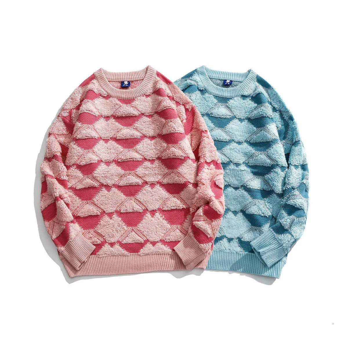 

Jacquard O-neck Sweater For Men Winter Full-printed Streetwear Long Sleeve Tops Sweaters Knitted Pullover Loose Male Clothes