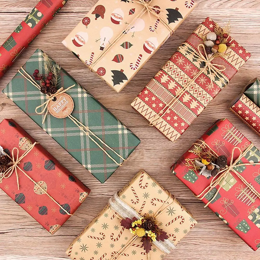 

Рождественская крафт-бумага, Рождественская самодельная упаковочная бумага, набор для упаковки рождественских подарков, фотобумага