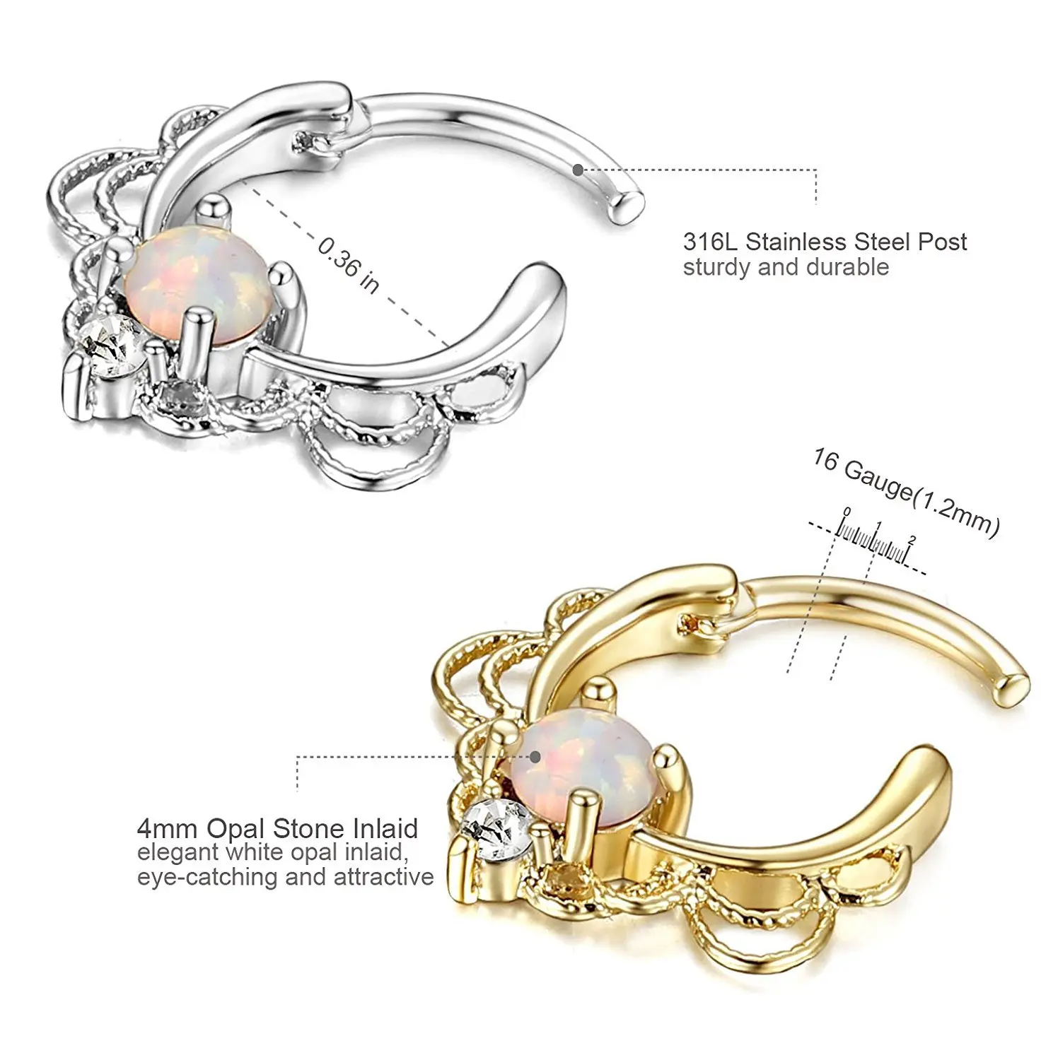 

Opal Boho Stone Nose Piercing Rings Titanium Alloy Nase Pircing Nail Rings And Studs Nase Cuff Rings Nariz Septum Body Jewelry