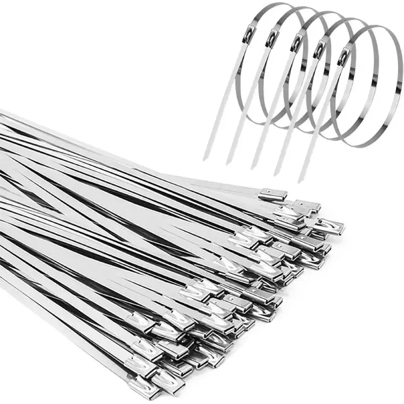 

100Pcs 5.9/7.9/11.8/15.7 Inch Long Stainless Steel Exhaust Strap Wrap Locking Zip Metal Cable Ties for Farm Garden Fence Garage