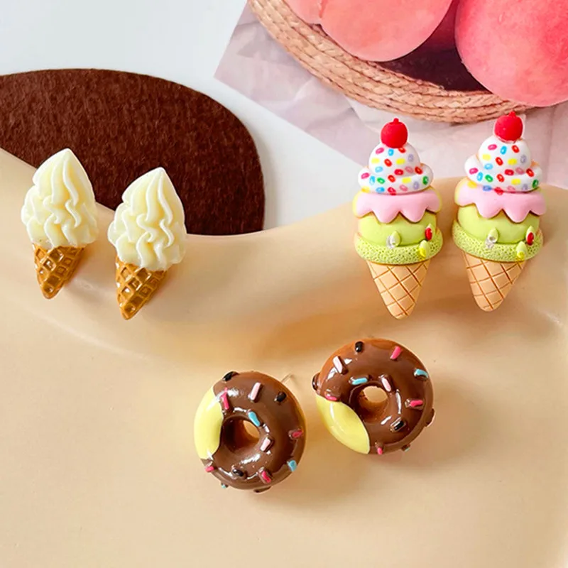 

Милые маленькие Мультяшные серьги-клипсы Icecream в виде пончиков для девочек и женщин, модные милые конусные серьги-гвоздики, летние дизайнерс...