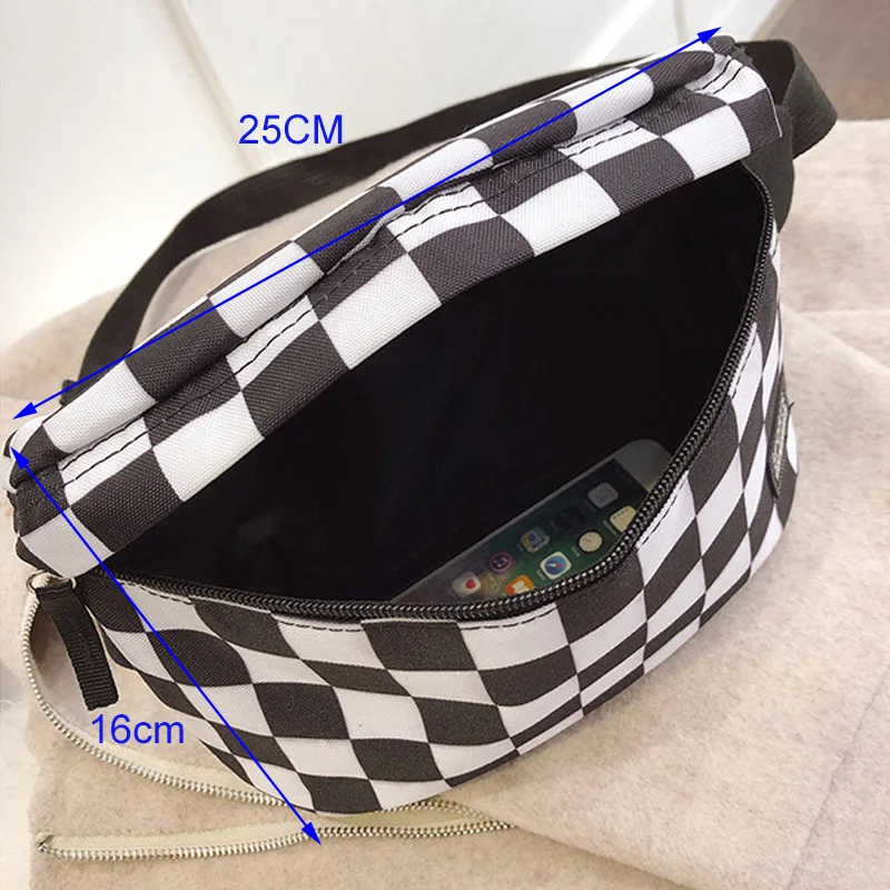 Черно белая клетчатая Женская поясная сумка высокого качества женская с