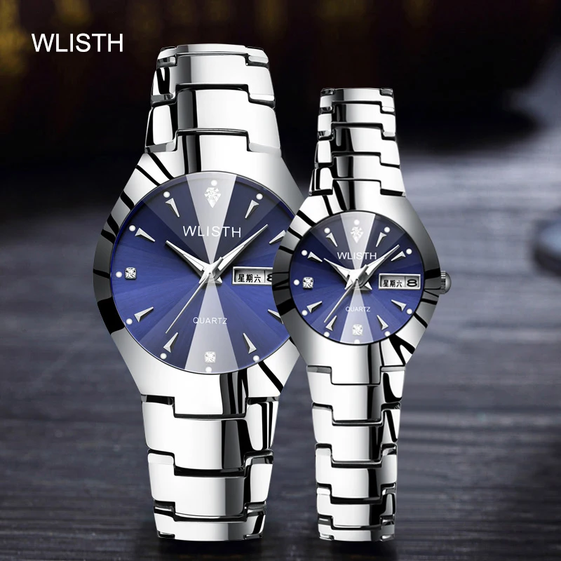 

WLISTH Business Brand Couple Watch Two Tone Stainless Steel Band Fashion Waterproof His and Her Quartz Wristwatch Set for Lovers