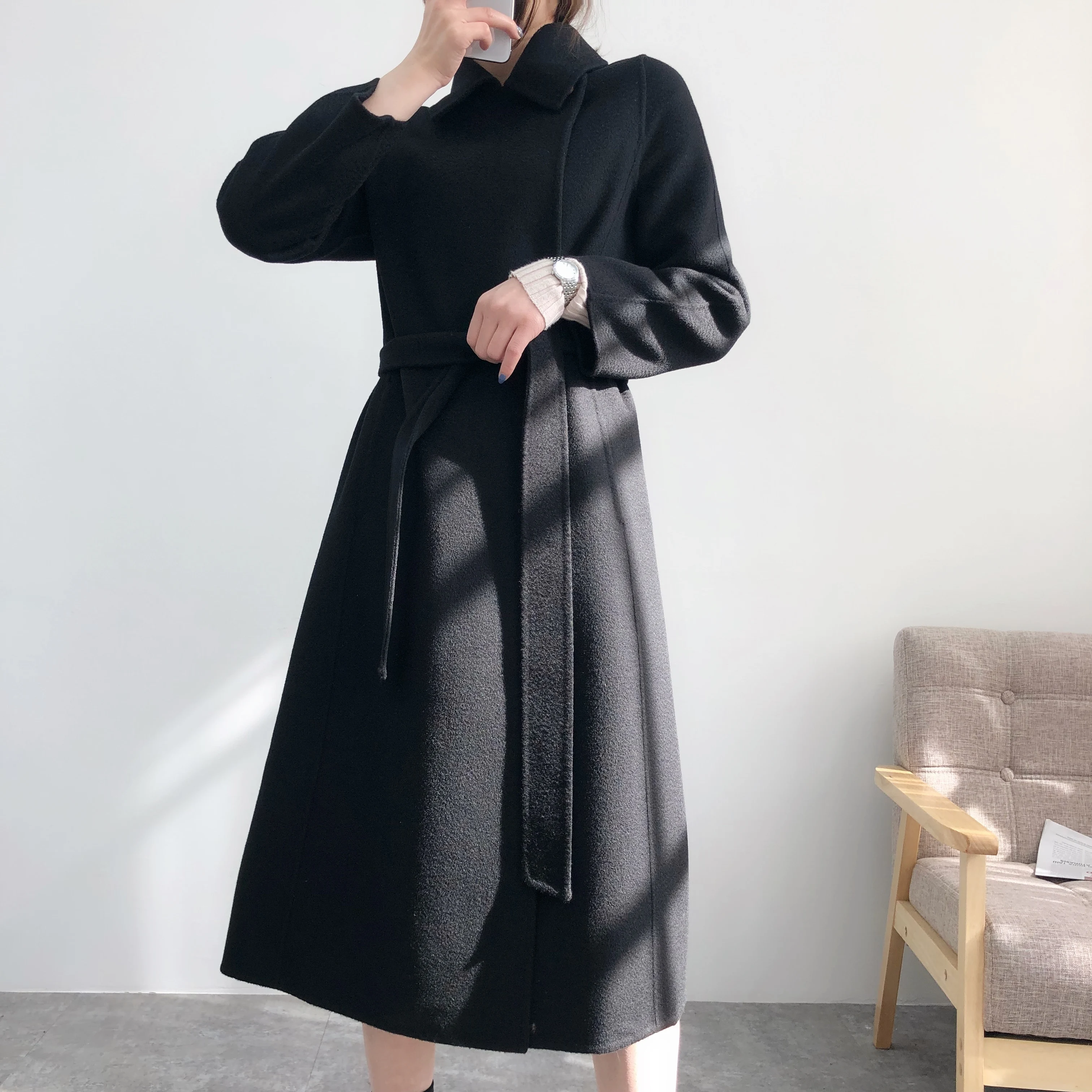 Новое модное женское длинное пальто С ВОЛНИСТЫМ ЭФФЕКТОМ на осень и зиму