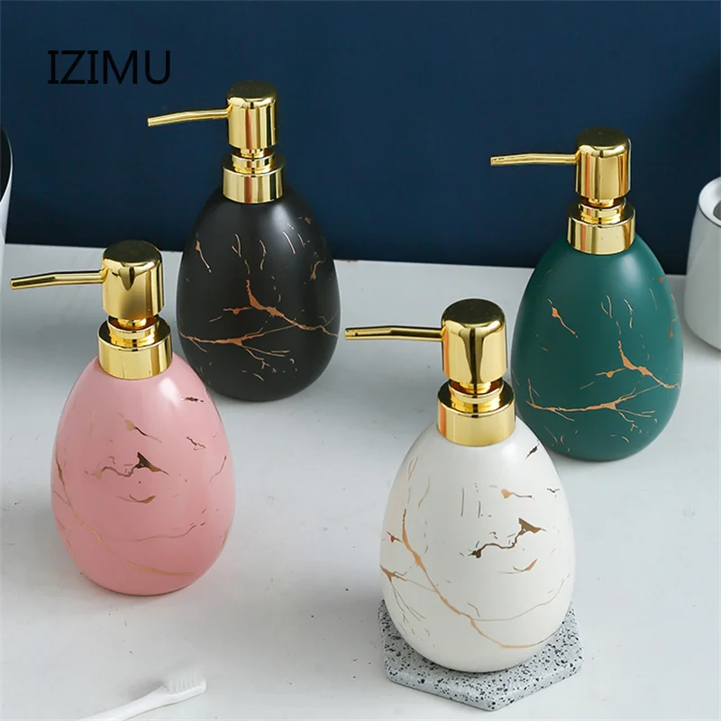 

IZIMU Marble Ceramic Soap Dispenser Hand Sanitizer Bottle Detergent Kitchen Bottle Bathroom Accessories Ceramic Emulsion 400ML