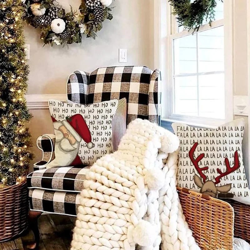 

Christmas Pillow Covers Santa Deer Snowman Rustic Winter Holiday Throw Pillows , Xmas Decorations Cushion Cases