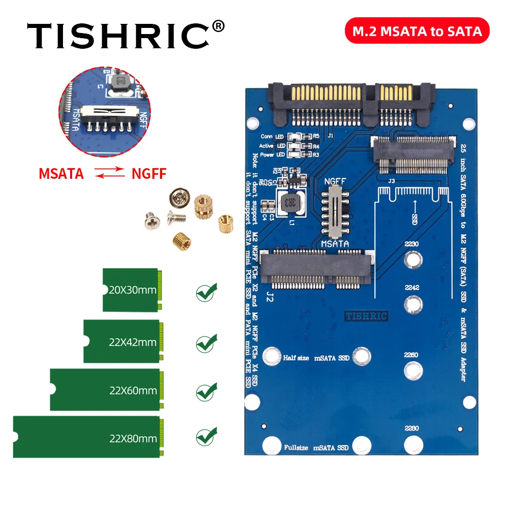 Адаптер TISHRIC Msata-Sata 2 5 дюйма адаптер M2 на Sata 60Gdps SSD M.2 NGFF и Msata для ПК | Компьютеры офис