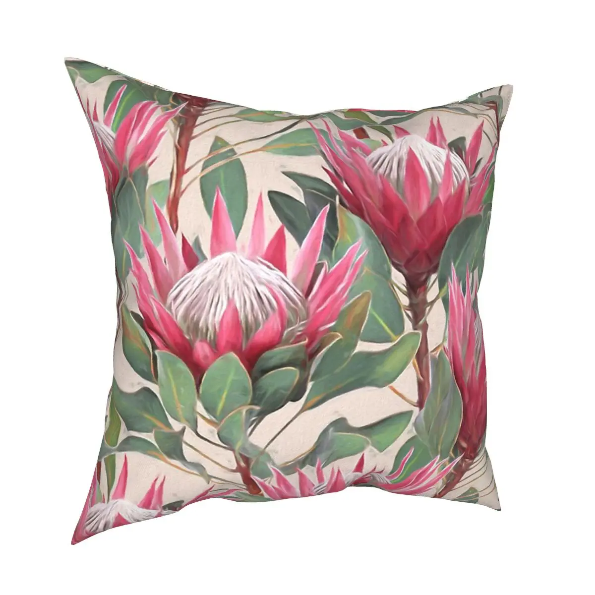 

Painted King Proteas On Cream Pillowcase Soft Fabric Cushion Cover Decoration Throw Pillow Case Cover 45X45cm Cushion Covers