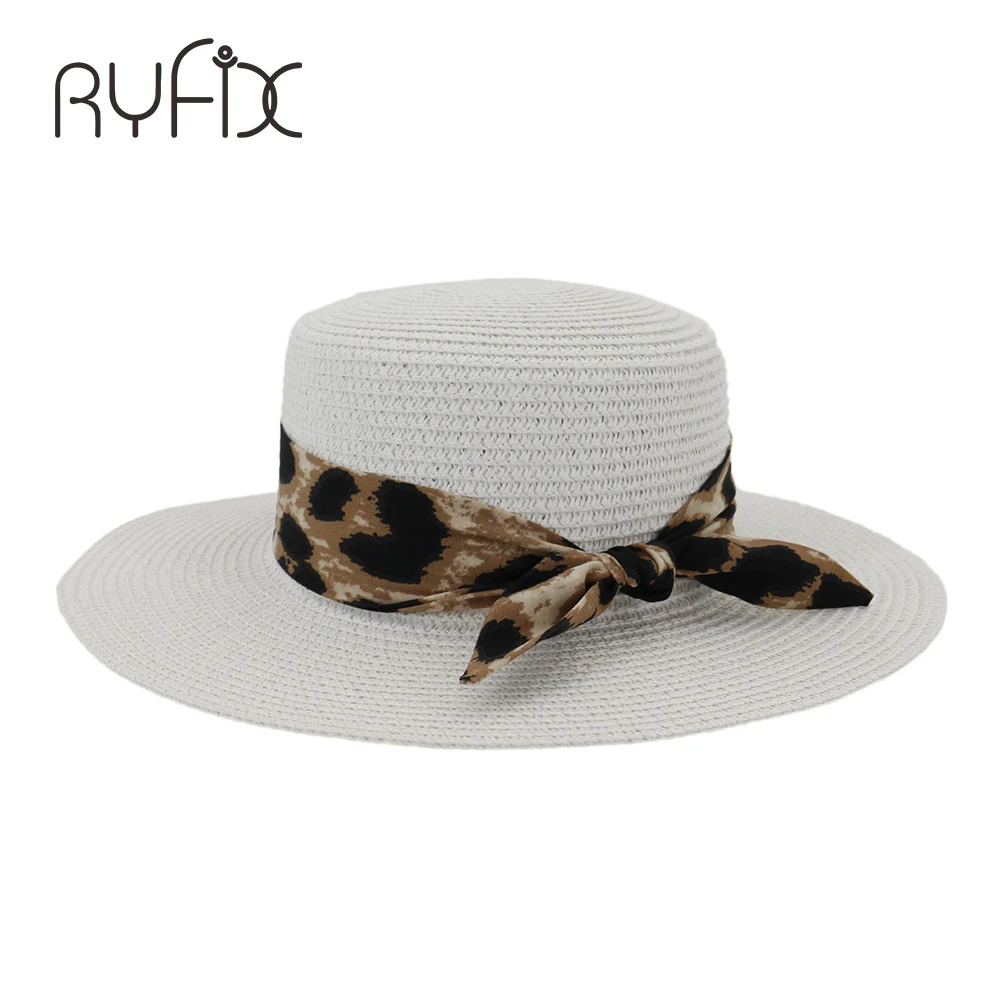 Летняя универсальная соломенная шляпа с леопардовым принтом и ленточным узлом