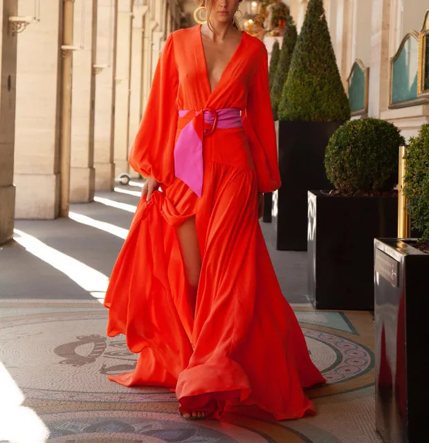 Женское шифоновое макси-платье в стиле бохо летнее платье с длинным рукавом и