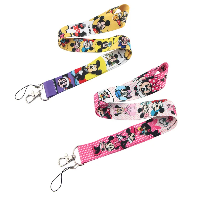 

2021 Disney Mickey Mouse Minnie Lanyard For Keychain ID Card Cover Pass student Mobile Phone Badge Holder Key Accessories