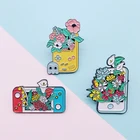 Мультяшные милые цветные эмалевые броши в виде цветов для мобильной игровой консоли растения заколки из сплава милые значки аксессуары для одежды женские ювелирные изделия