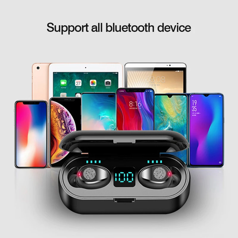 Беспроводные наушники Bluetooth V5.0 F9 TWS беспроводные светодиодный дисплей внешний