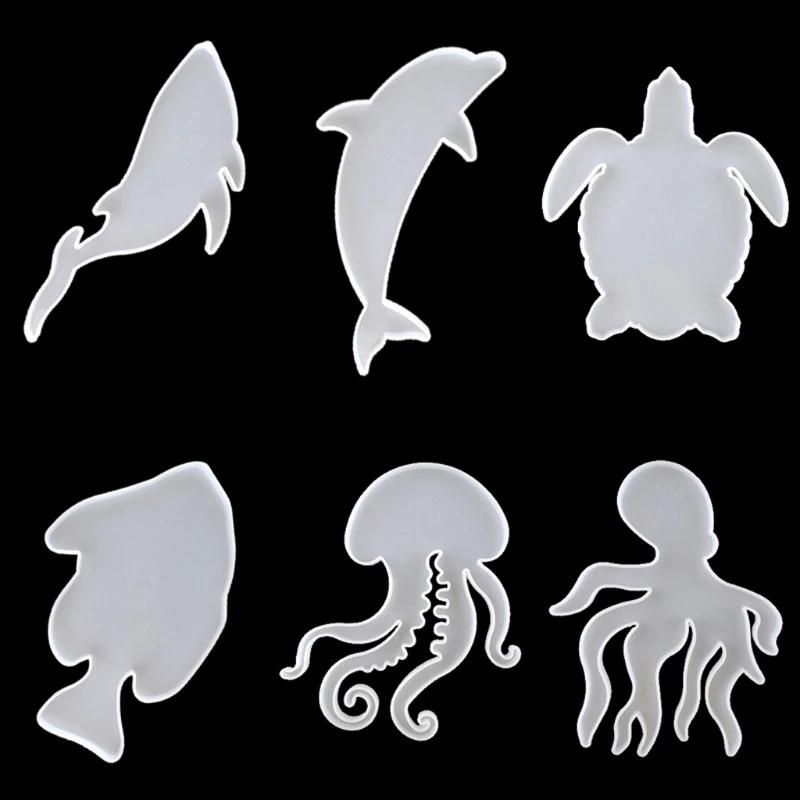 

6Pcs Marine Organism Coaster Silicone Resin Molds Sea Turtle Dolphin Fish Octopus Tea Mat Ocean Coaster Molds Kit Tools