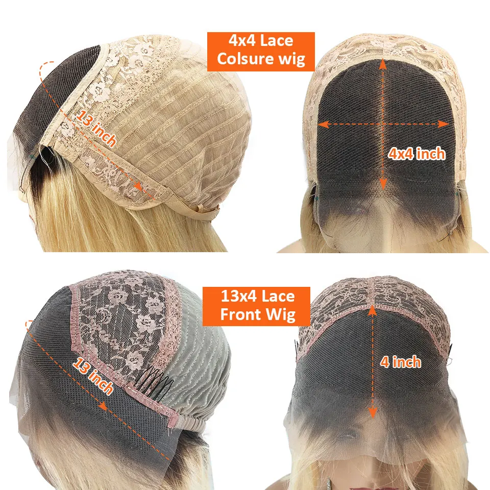 

Straight T4/613 Ombre Blonde Lace Front Wig Brazilian Remy Bob Human Hair Wigs 13x4 Transparent Lace Pre Plucked Closure Wig
