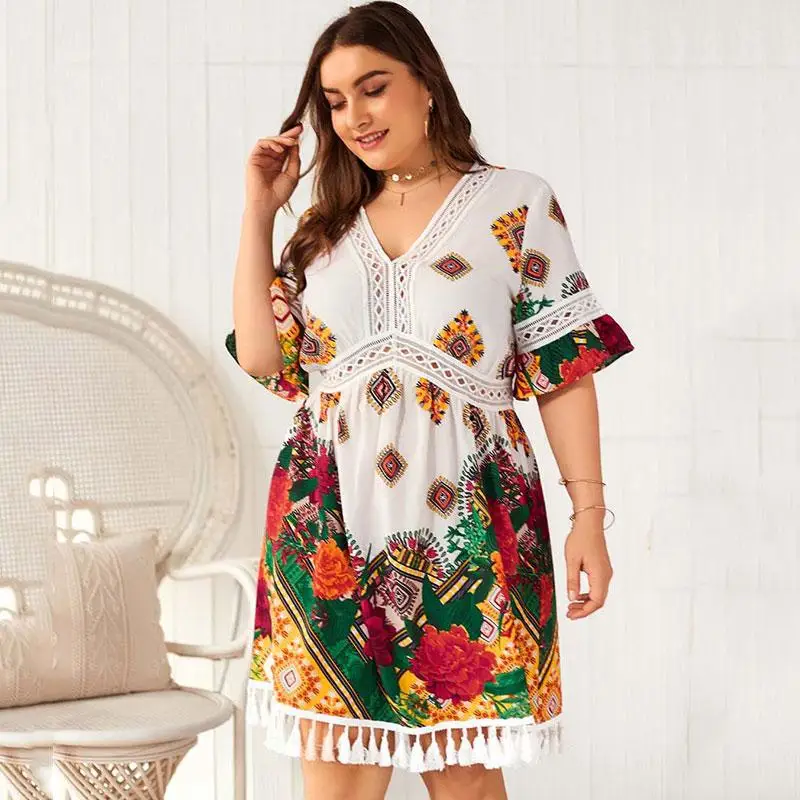 Женское короткое платье с V образным вырезом размеры до 4XL|Женские платья| |