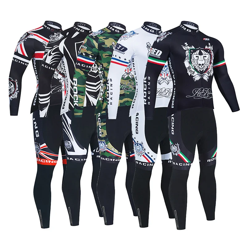 

Новинка 2021, 2021, зимняя велосипедная одежда для рок-гонок, комплект из брюк 9D, велосипедная кофта с черепом для горных велосипедов, Мужская те...
