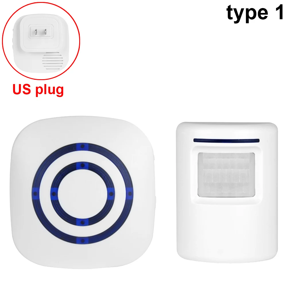 type 1US plug Беспроводной умный дверной звонок, датчик движения, детектор, дверной звонок, EU/US штекер, сигнал тревоги, инфракрасный детектор, дверной звонок для бизнес-дома - Цвет: type 1US plug