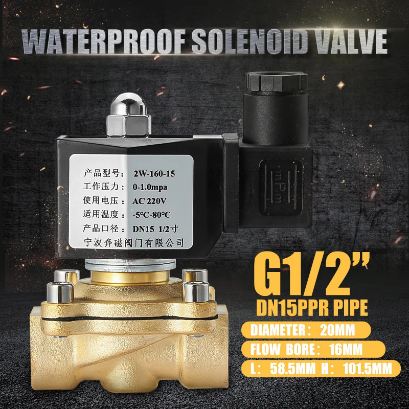 

G1/2" G3/4" G1" Brass Normally Closed Control Valve 2 Way AC220V Electric Solenoid Valve Drainage Valve for Water Oil Air IP65