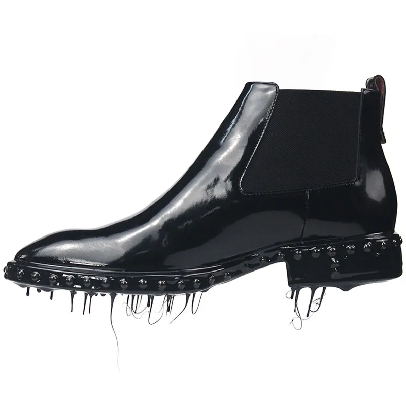 Ботинки Челси мужские с заклепками дизайнерские брендовые ботинки острым носком