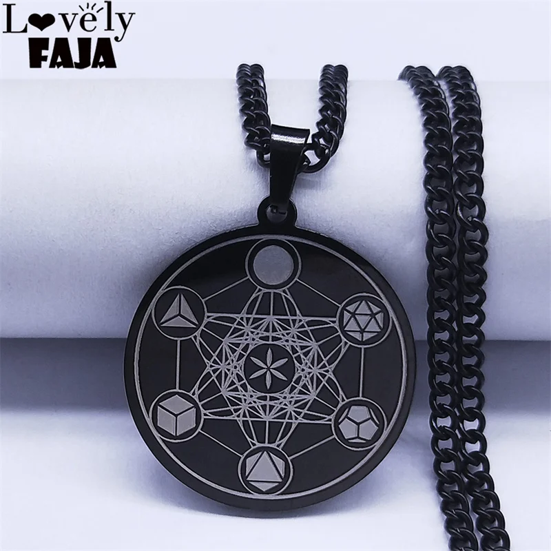 

Stainless Steel Yoga Flower of Life Chain Necklaces for Women/Men Black Color Long Necklace jewlery cadenas mujer NXH340S03