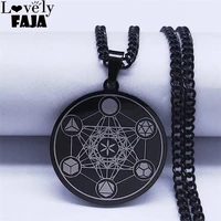 stainless steel yoga flower of life chain necklaces for womenmen black color long necklace jewlery cadenas mujer nxh340s03