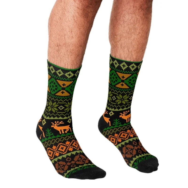 

Funny Men's socks Christmas Sweater Brpwm Pattern Printed hip hop Men Happy Socks cute boys street style Crazy Socks for men