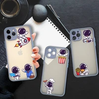 cute cartoon space astronaut phone case colorful trasparent for iphone 11 12 pro max mini xr x xs 7 8 plus gray cover