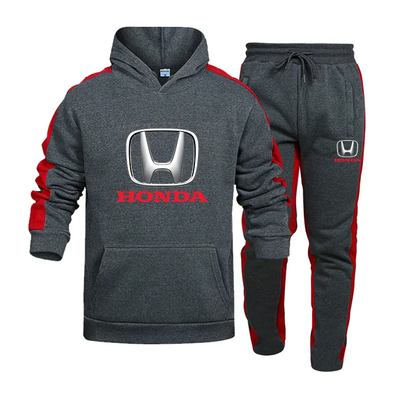 

2021 New Spring Autumn Men Honda Car Logo Hoodies Suit Fashion Casual Tracksuit Mens Sports Set 2 Pieces Stripe Hoodie Pant Suit