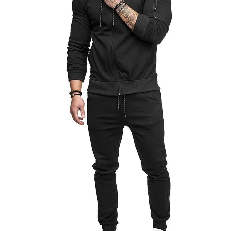 2021 Autumn and Winter New European and American Fashion Men's Sports Suit Arm Zipper  Fitness Casual Wear