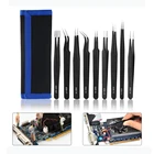 9 шт. Пинцет ESD комплект Нержавеющаясталь Анти-статический точность Изогнутые Прямой пинцеты для часы мобильный телефон Инструменты для ремонта