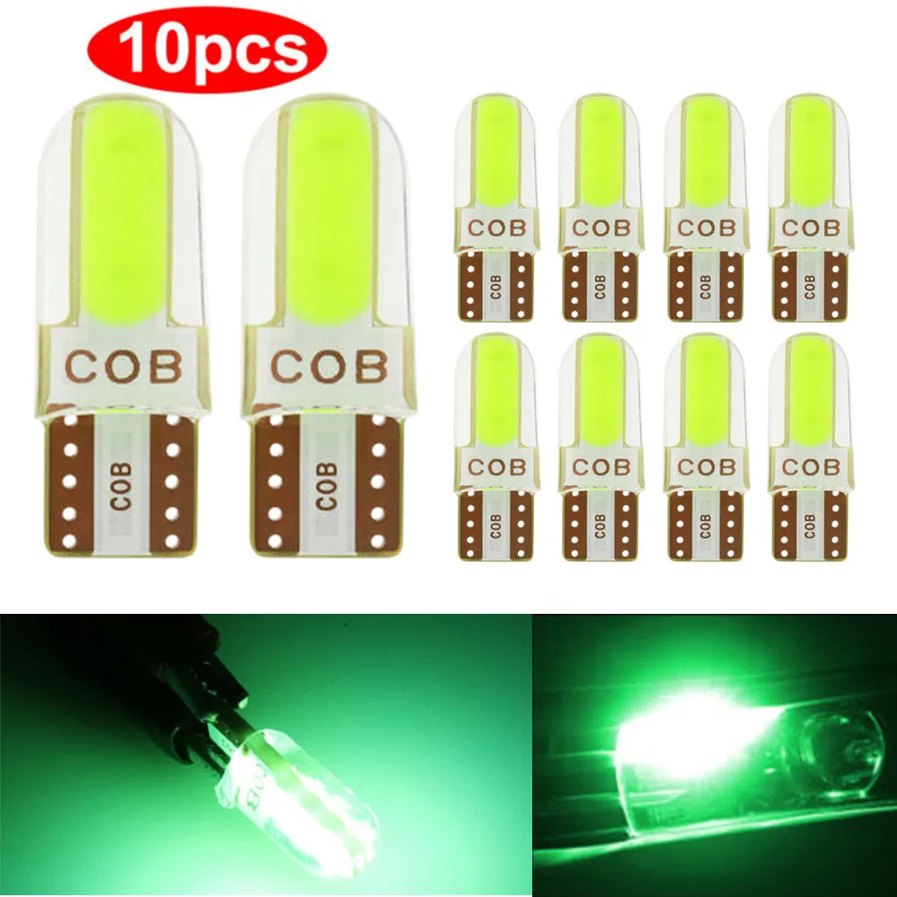 

10X Car T10 Width Indicator LED Light Silicone COB 3W License Plate Light Green DC 12V Ambient-Lamp Interior-Decorative