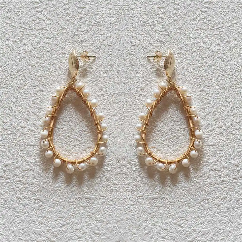 FUWO Wholesale Freshwater Pearls Drop Earrings,Gold Tone Crystal Beads Stud Earring Jewelry Gift For Women ER531 5Pairs/Lot
