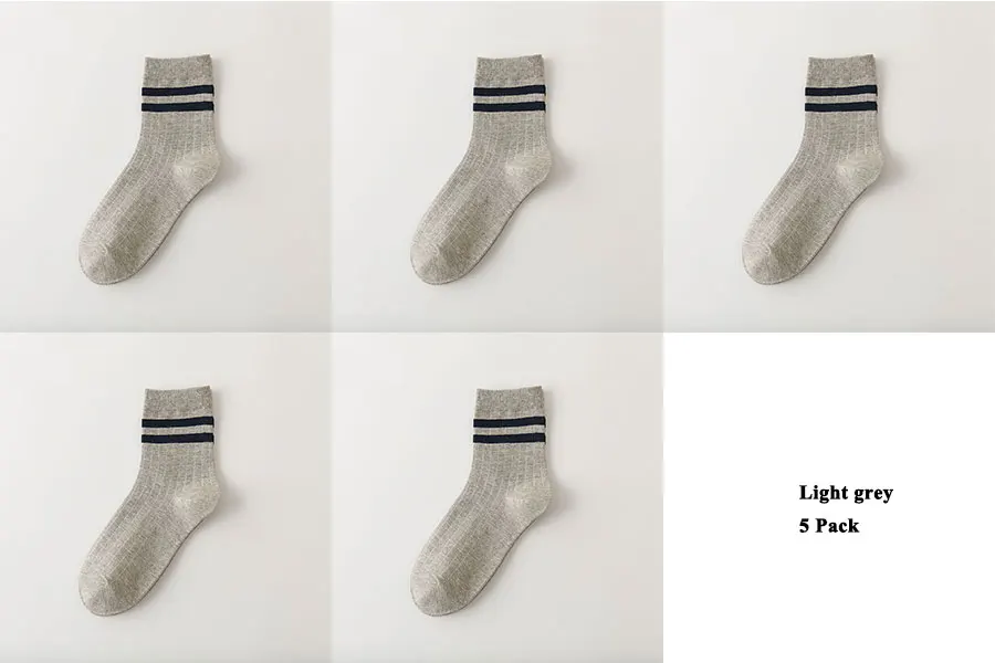 Light grey 5 Pack 5 пар/лот, хлопковые носки для мужчин, повседневные полосатые носки, мужские однотонные, серые, синие, хаки - Цвет: Light grey 5 Pack