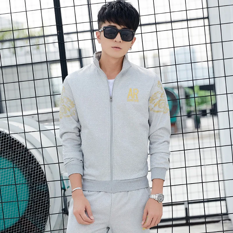 

2021 new men's leisure long sleeve cardigan suit youth fashion trend baseball suit large size jacket + pants comfortable one set