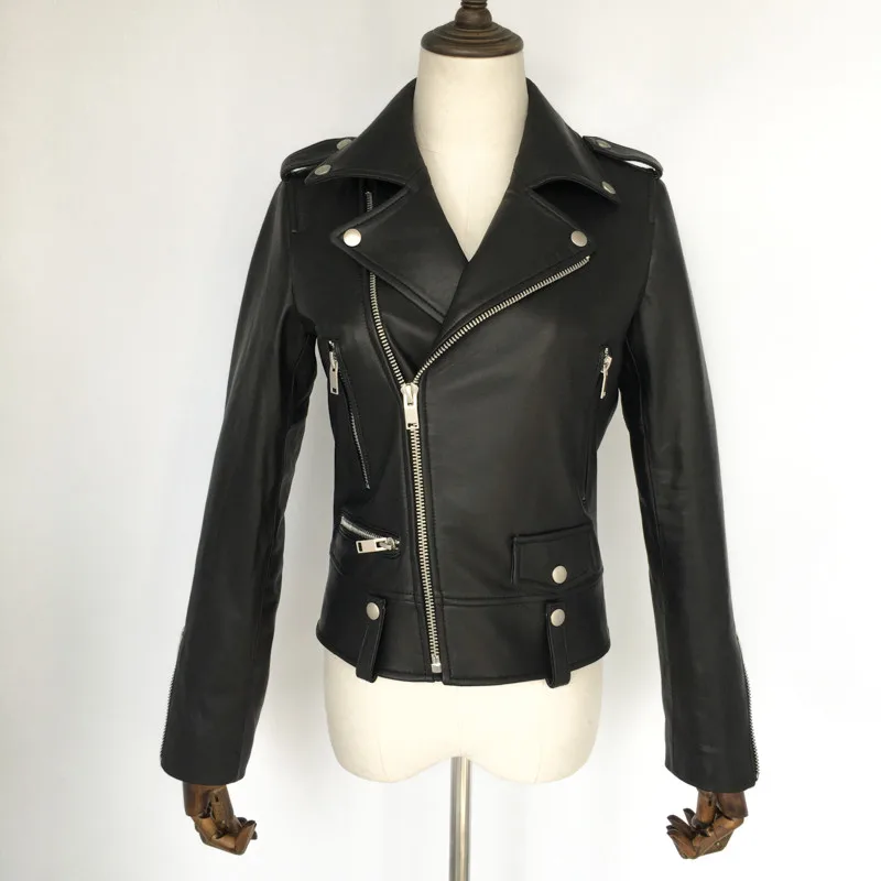 

Spring Genuine Leather Jacket Women 2019 Fashion Real Sheepskin Coat Rivet Motorcycle Biker Jacket Female Sheep Leather Coat