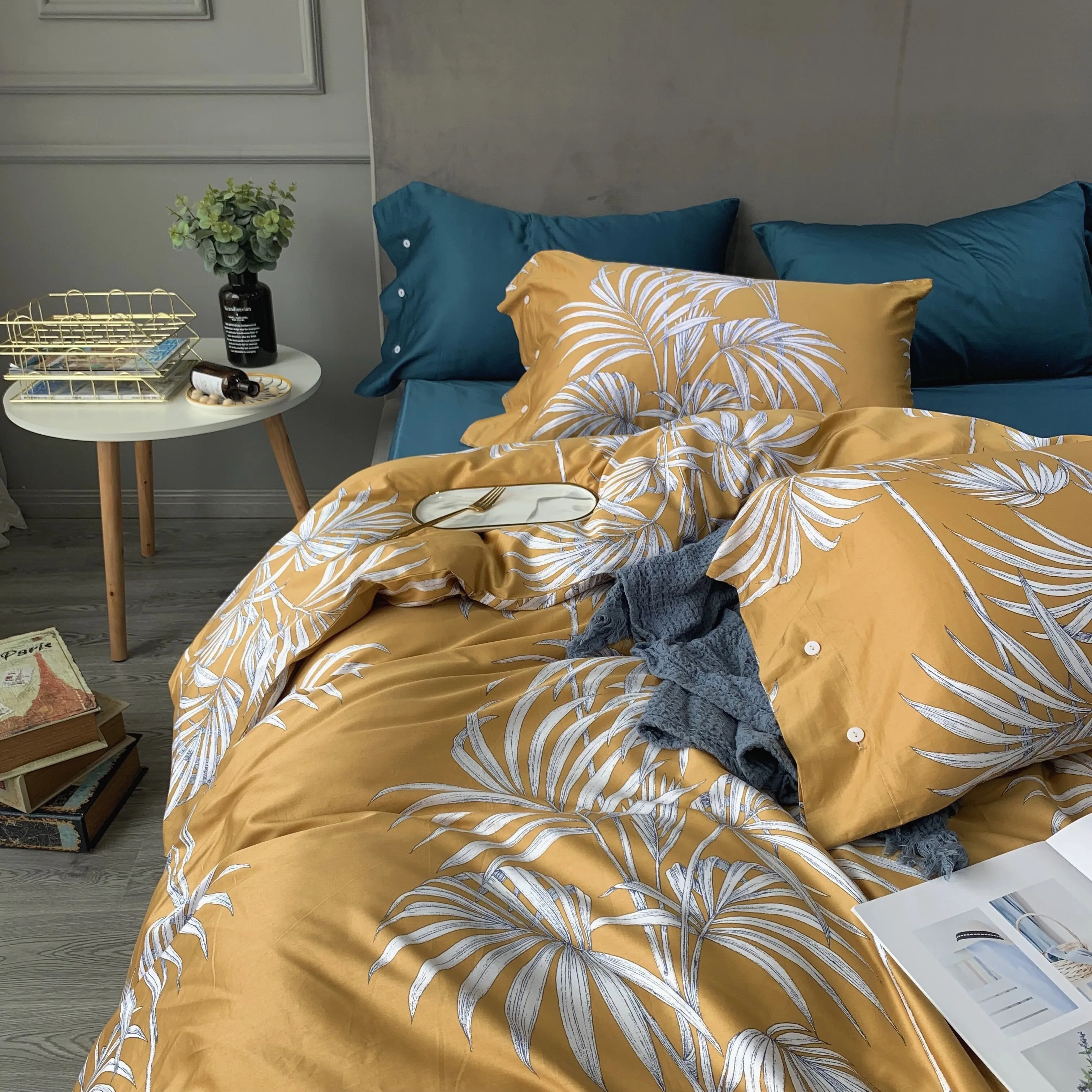 Комплект постельного белья из 100% хлопка с изображением листьев и жирафов | Дом