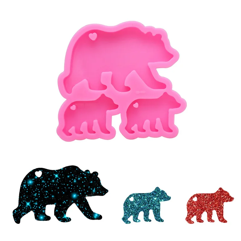 

diy printing silicone pastry mirror epoxy polar bear keychain crystal bear mobile phone pendant kitchen chocolate mold tray mold