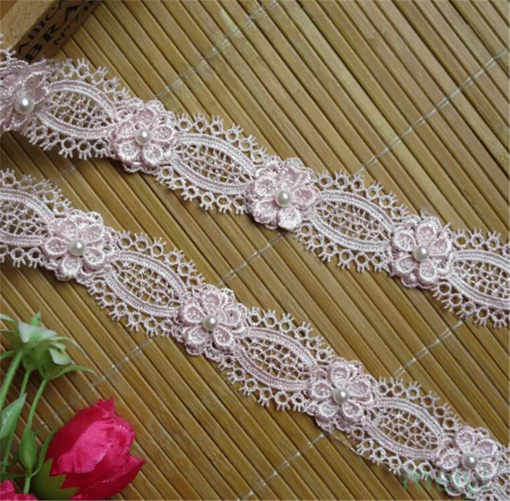 Растворимая полиэфирная жемчужная Цветочная вышитая ткань 1yd кружевная отделка