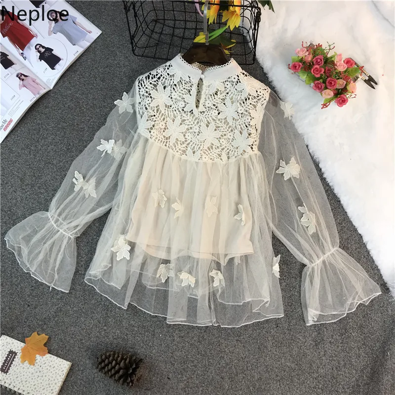 Женские рубашки Neploe лето 2021 милая блузка с воротником стойкой и рукавами