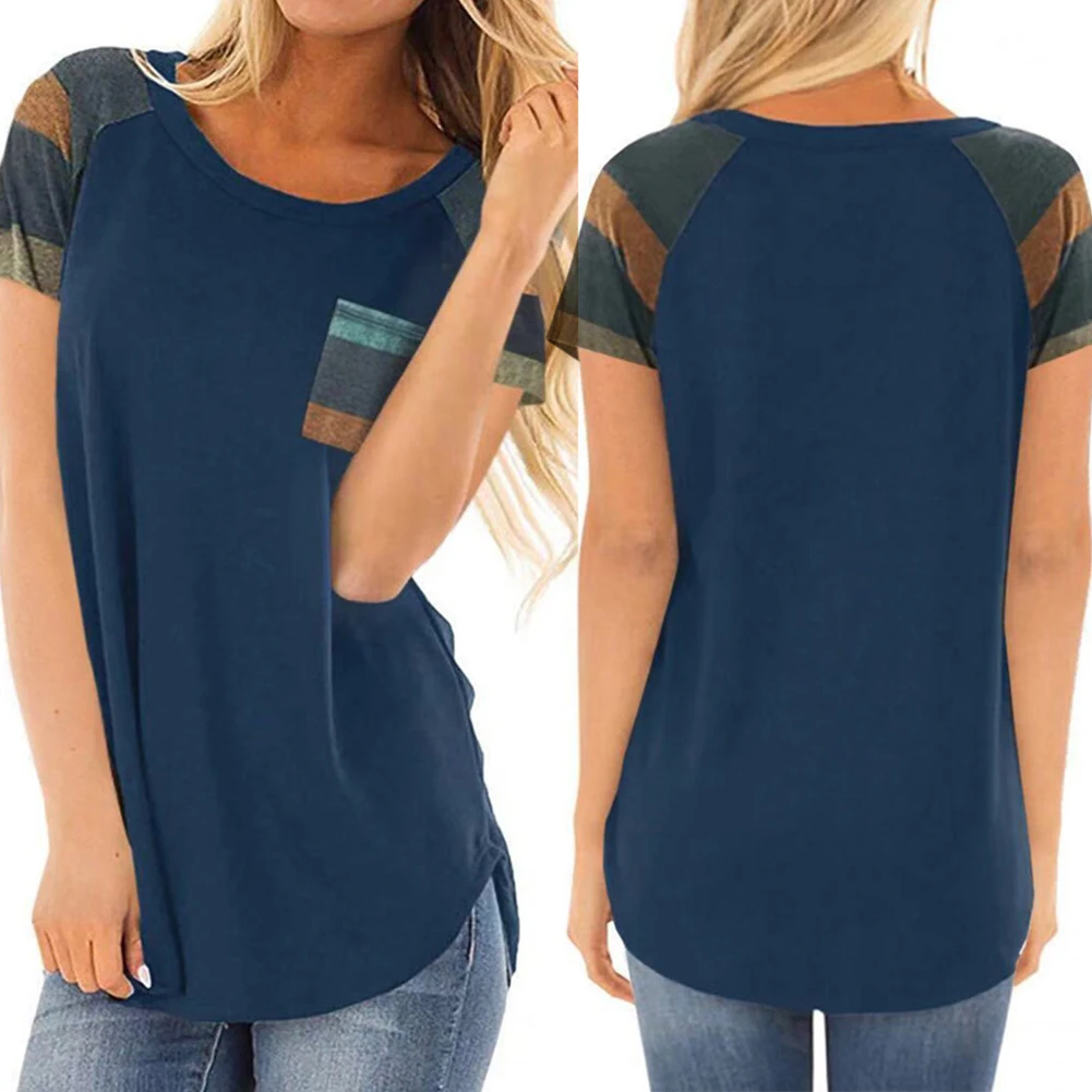 Размера плюс женская футболка в полоску с карманами и рисунком Свободная кофта