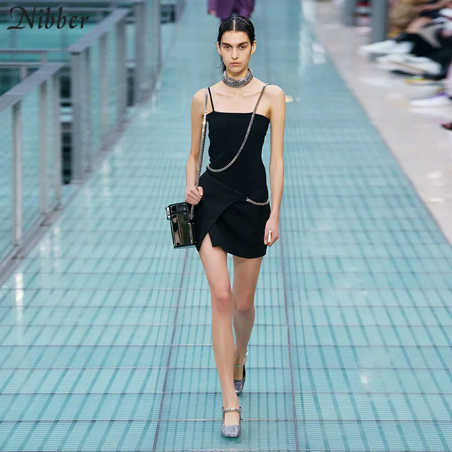 Nibber готический панк металлическая цепь дизайн Bodycon мини платье 2019осеннее Harajuku