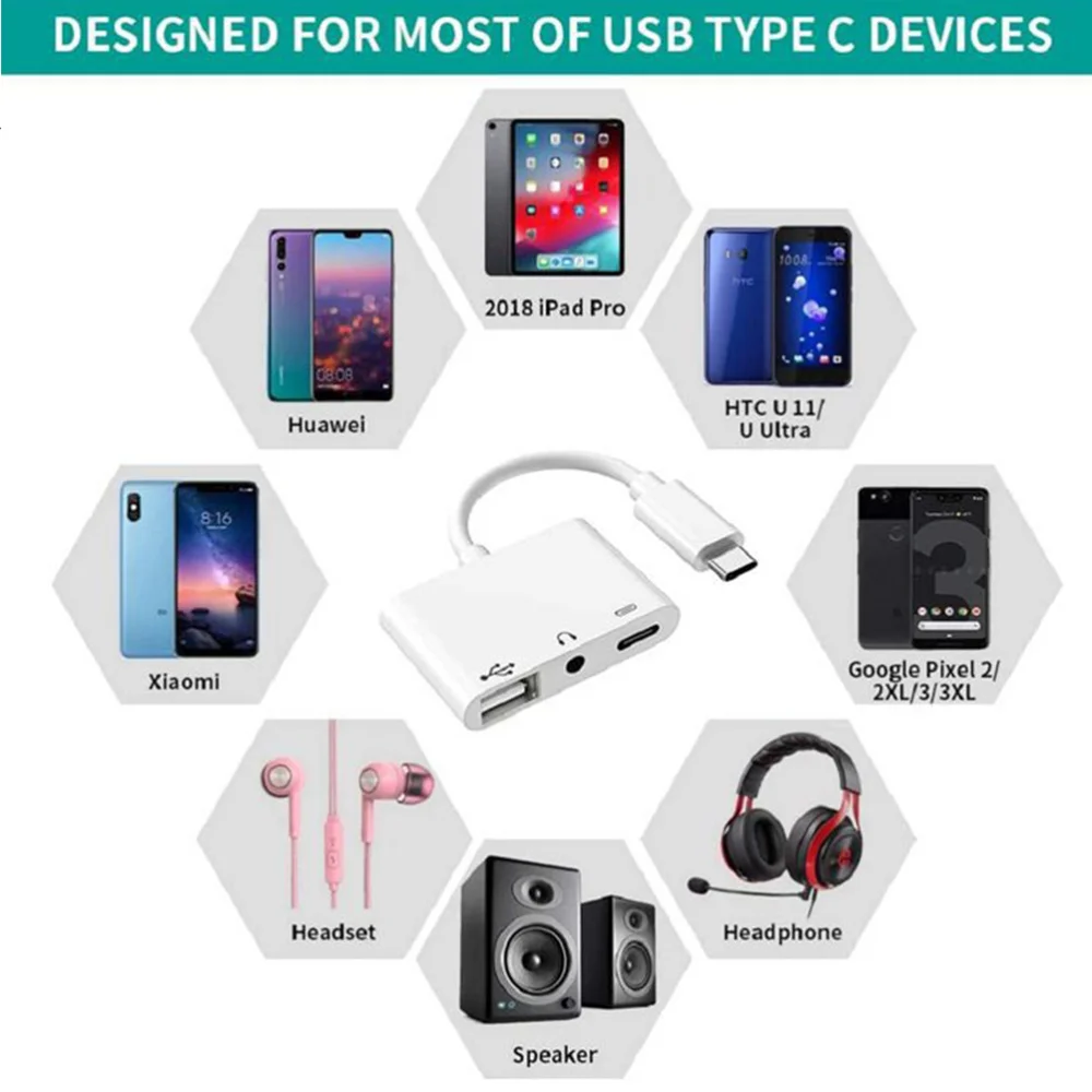 

3-in-1 Type-c Headphone Adapter Professional Type-c Adapter Laptop Phone Adapter