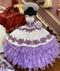 Мексиканский бледно-лиловый Бальные платья светильник пурпурное кружевное платье бальное платье сладкий 16 Платье милое выпускное платье Свадебные платья XV 15,