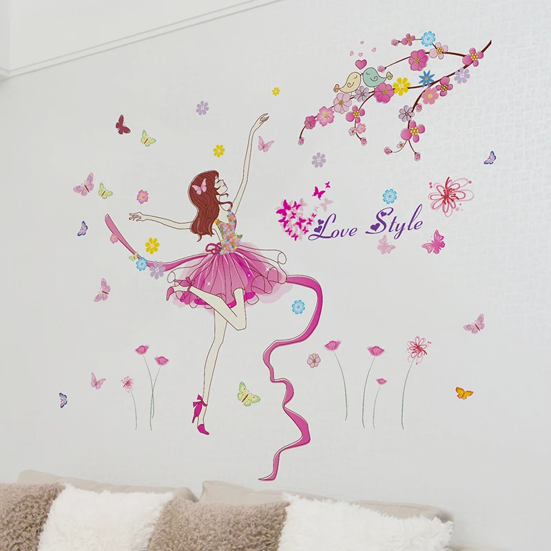 

[shijuekongjian] Ballet Dancer Wall Sticker Cartoon Girl Dancing Wall Decor for Kids Room Baby Bedroom Nursery House Decoration