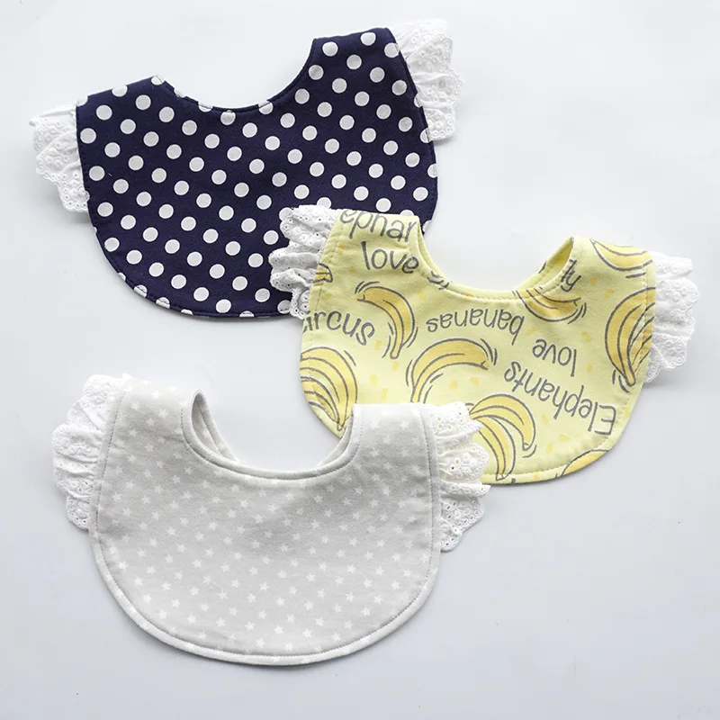 heart printed cotton baby bibs with lace embroidery newborn girl clothing apron infantgirl saliva | Детская одежда и обувь